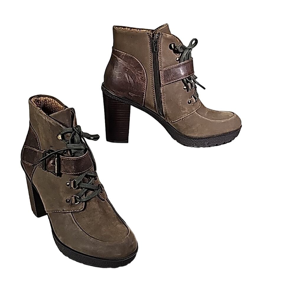 Nicole Sylvie Mint Brown Leather Lace Up Zip Side Ankle Boots Womens 8.5 NEW